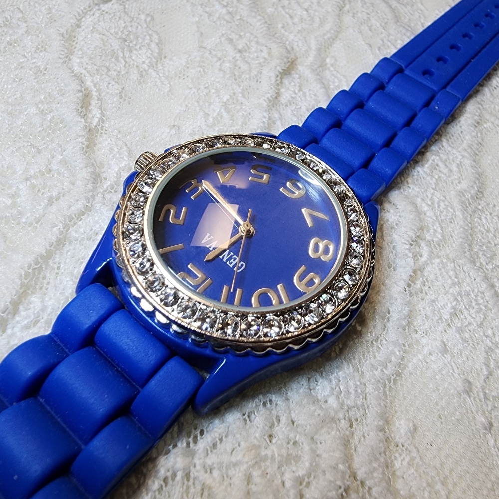 Geneva Blue Silicone Watch with Crystal Accents - Picture 11 of 15